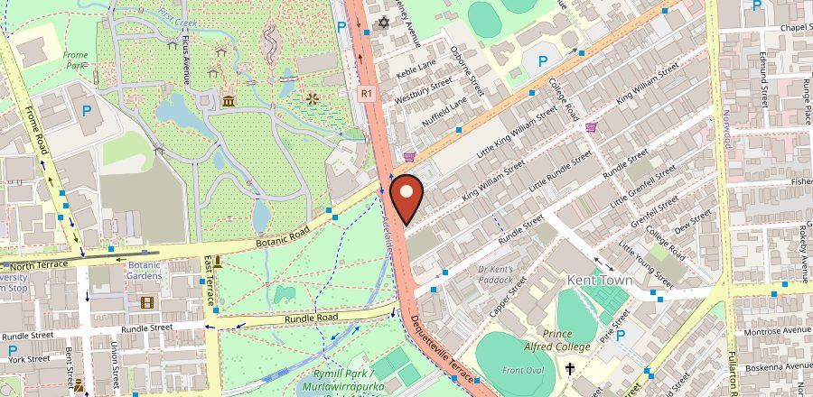 Map showing Homeland Cafe on the corner of King William Street, Kent Town